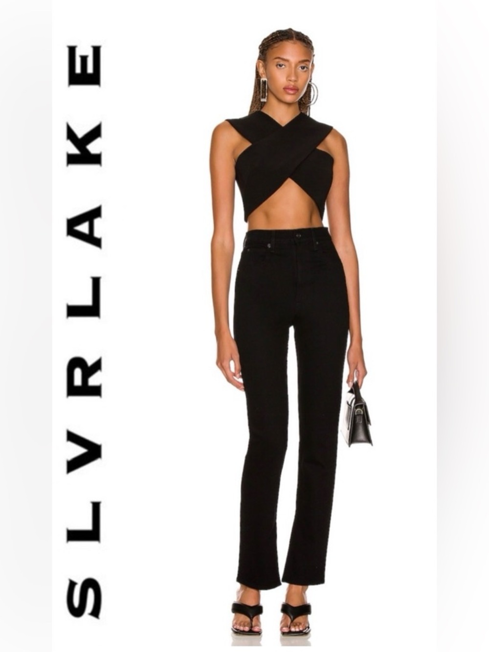 SLVRLAKE Beatnik High Waist Split Ankle Straight Leg Jeans in Jet Black Size 23